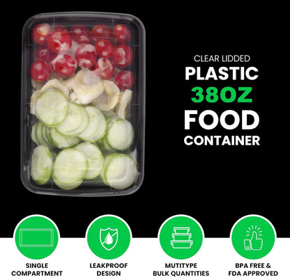 WGCC Meal Prep Containers - 38oz Reusable Plastic Food Storage with Lids | 10-Pack, BPA-Free, Microwave Safe