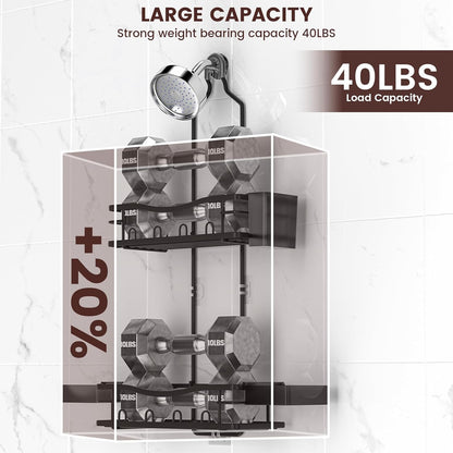 Reinhardt Rustproof Shower Caddy - Anti-Swing Organizer with Soap Holder & Hooks | Black