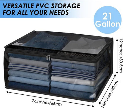 Fixwal Blanket Storage Bags - 80L Large Foldable Closet Organizers with Reinforced Handles | Black, PVC, 4 Pack