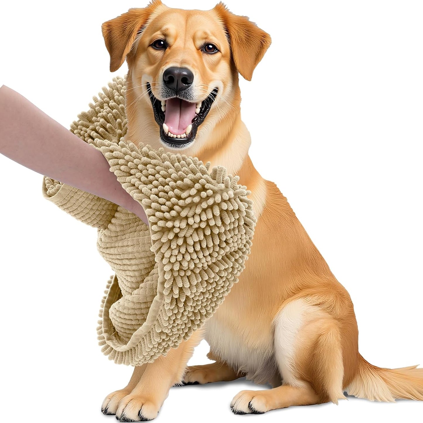 OLANLY Chenille Dog Bath Towel - Ultra Absorbent Quick Dry Plush Towel for Large Dogs & Puppies | 31x13, Beige