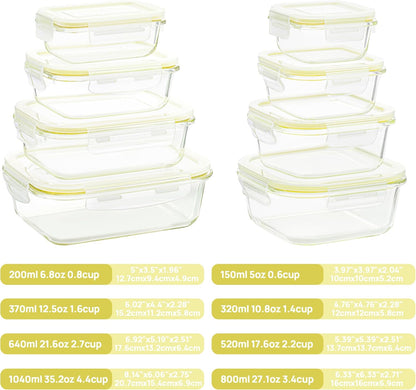 Vtopmart Glass Food Storage Containers - 8 Pack with Airtight Lids | BPA-Free Meal Prep for Microwave, Oven, Freezer