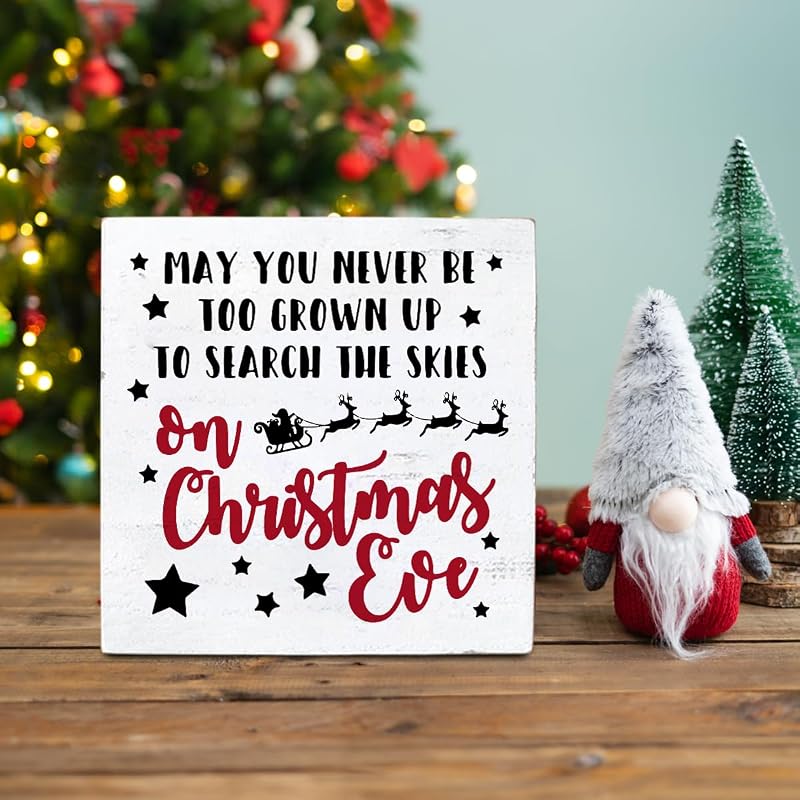 Christmas Eve Rustic Wooden Box Sign - 5.1 x 5.1 in Desk Decor for Home & Office