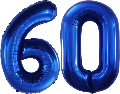 GOER 60th Birthday Balloons - 42 Inch Jumbo Blue Foil Helium Decorations for 60th Anniversary