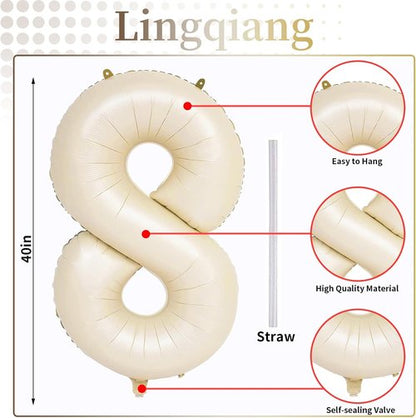 Beige 18 Birthday Balloons - 40 Inch Large Cream Foil Number 1 & 8 for Boho 18th Anniversary Celebrations