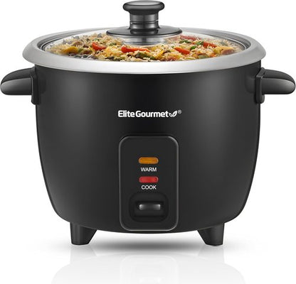 Elite Gourmet Electric Rice Cooker - Automatic Keep Warm Feature, 6 Cups Cooked, Black