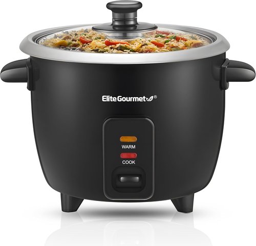 Elite Gourmet Electric Rice Cooker - Automatic Keep Warm Feature, 6 Cups Cooked, Black