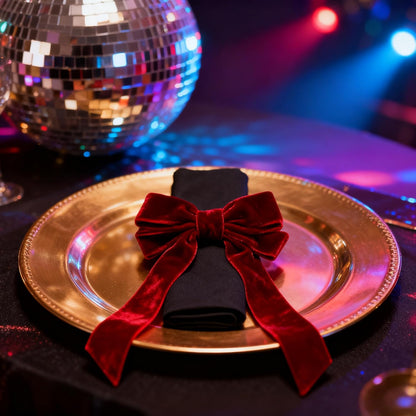 Meseey Bow Napkin Rings - Set of 6 Luxury Burgundy Velvet Holders for Elegant Holiday Table Decor