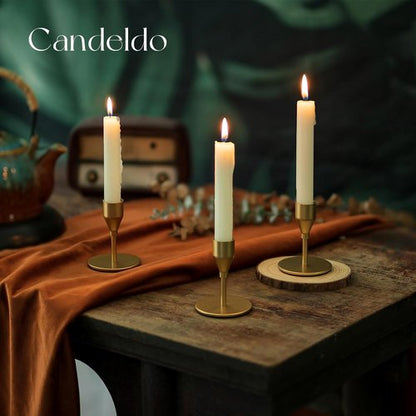 Candeldo Gold Taper Candle Holders - Elegant Metal Candle Stands | Set of 12 for Weddings & Decor