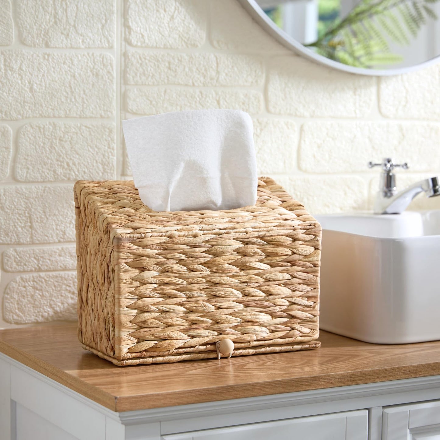 Water Hyacinth Hand Towel Box Cover Compatible with Disposable Paper Hand Towels, Wicker Paper Towel Holders, Hand Towel Holder for Bathroom, Car, Tabletop, by YANGQIHOME