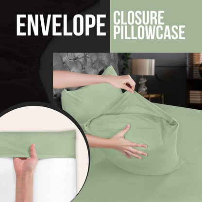 Utopia Bedding King Pillow Cases - 4 Pack - Envelope Closure - Soft Brushed Microfiber Fabric - Shrinkage and Fade Resistant Pillow Covers King Size 20 X 40 Inches (King, Sage)