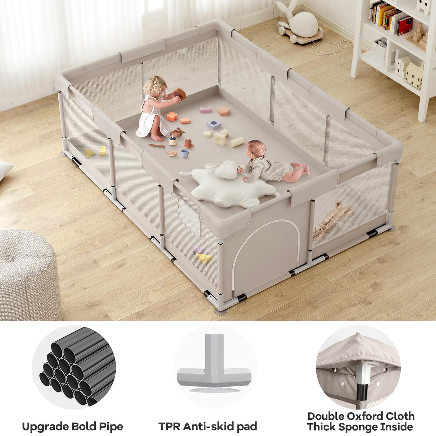 ZEEBABA Baby Playpen - Spacious 71x47 Inch Playpen for Babies & Toddlers | Ideal for Apartments