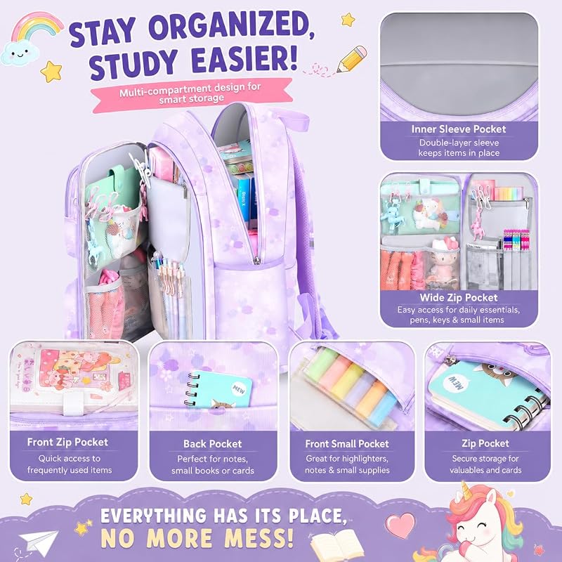 5Pcs Cute Backpack Set for Girls - 17in Gradient Pink School Bag with Lunch Box (Variation: Pink)