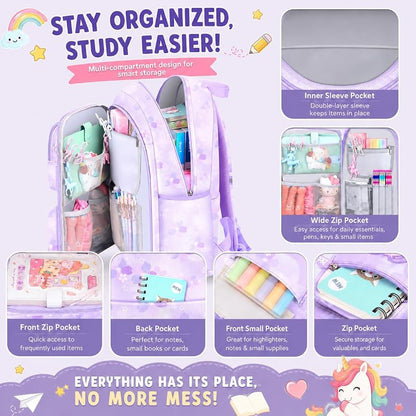 5Pcs Cute Backpack Set for Girls - 17in Gradient Pink School Bag with Lunch Box (Variation: Pink)