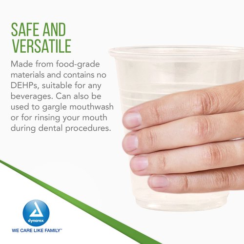 Dynarex Disposable Clear Drinking Cups - Single Use Plastic Cups for Office, Hospital, Clinic - Beverage Containers with Rolled Rim, Ribbed Center - 7oz, Bulk Supplies Box of 100