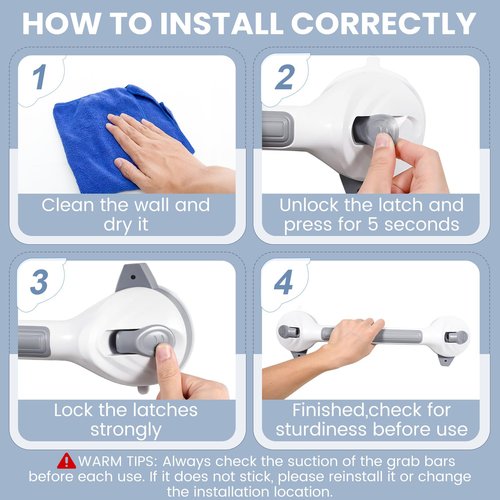Reyiu Grab Bars for Shower, 16.5 Inch Shower Handle with Safety Indicators, Suction Cup Bathroom Grab Bar for Elderly, Seniors, Handicap - No Drill, Waterproof, Removable (2 Pack)