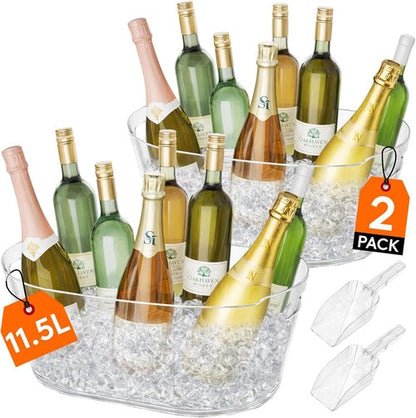 Lifewit 11.5L Ice Bucket for Parties 2 Pcs, Large Portable Drink Bucket for Cocktail Bar, Champagne Cooler for Beverage/Wine/Beer, Mimosa Bar Supplies Chiller Tub with Scoop 38 x18x20 cm/15x7x8 inches