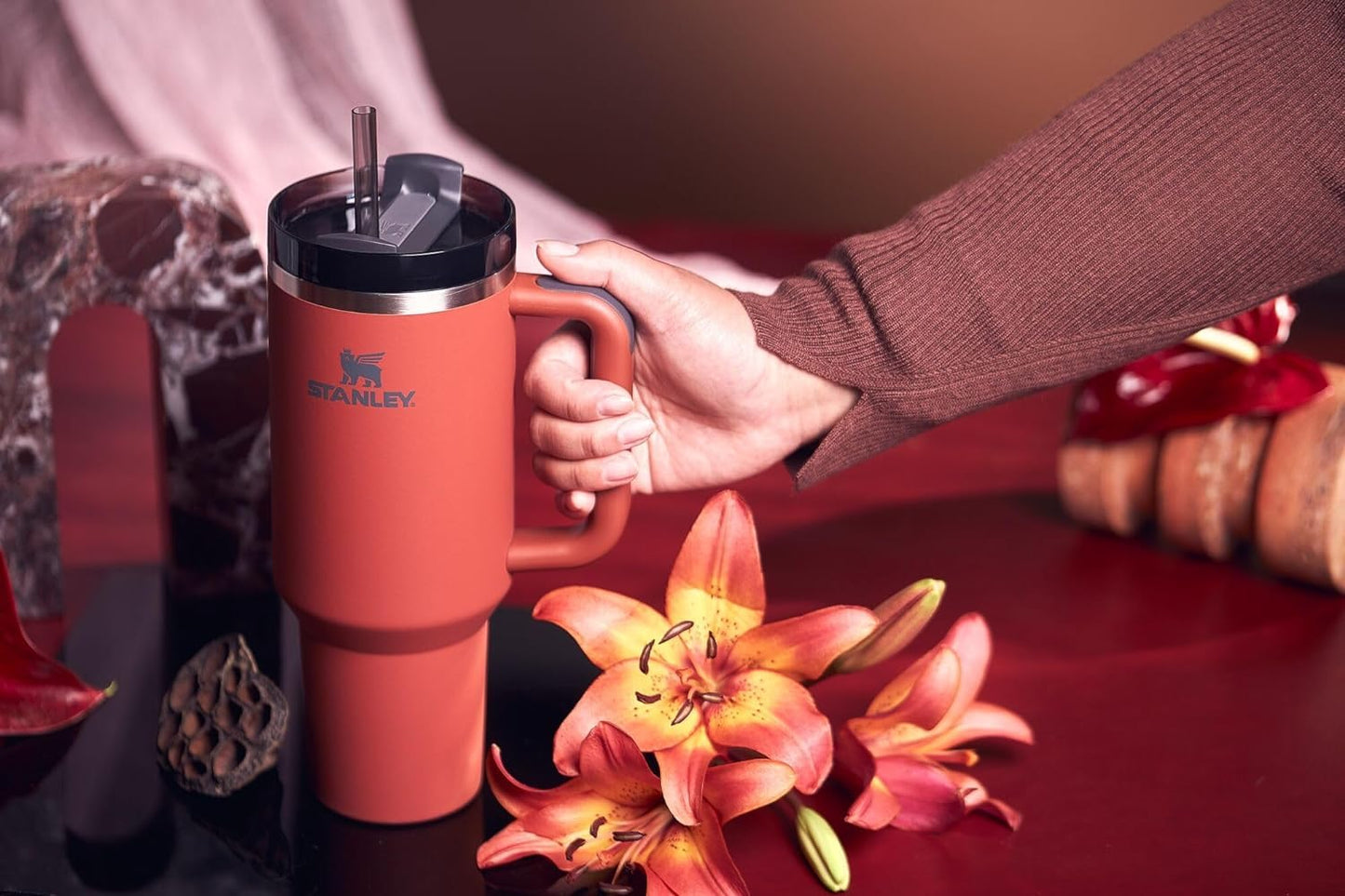 STANLEY Quencher H2.0 Tumbler with Handle and Straw 40 oz | Flowstate 3-Position Lid | Cup Holder Compatible for Travel | Insulated Stainless Steel Cup | BPA-Free | Red Rust