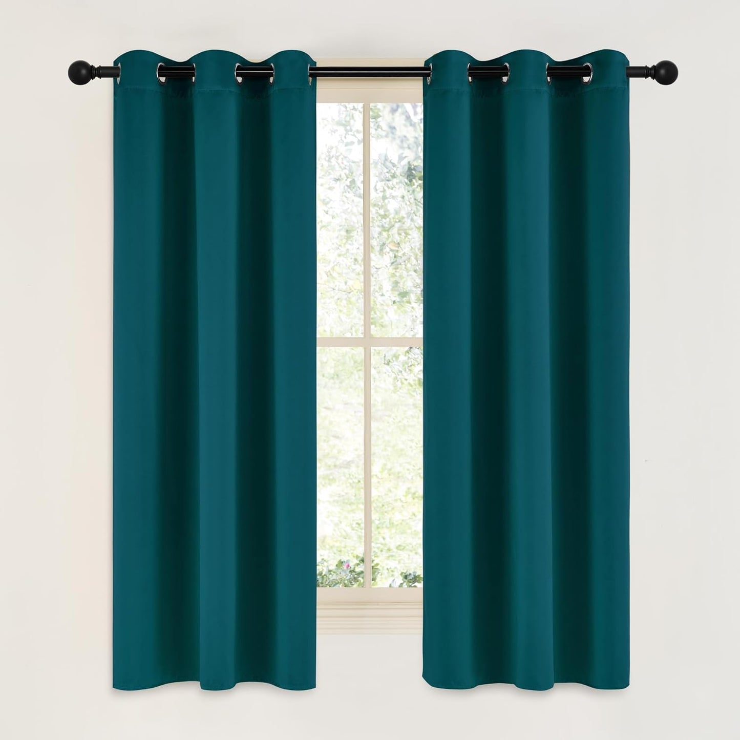 NICETOWN Teal Blackout Cafe Curtains - Faux Silk Thermal Insulated Drapes, 42" x 63", 2 Panels