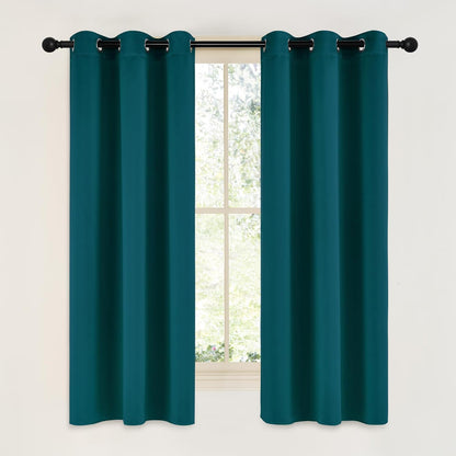 NICETOWN Teal Blackout Cafe Curtains - Faux Silk Thermal Insulated Drapes, 42" x 63", 2 Panels