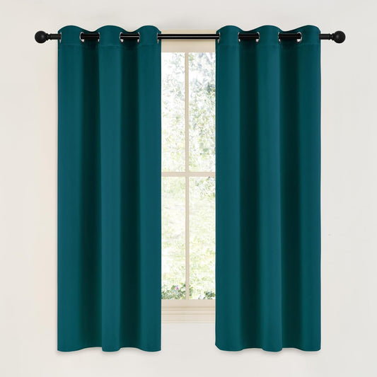 NICETOWN Teal Blackout Cafe Curtains - Faux Silk Thermal Insulated Drapes, 42" x 63", 2 Panels