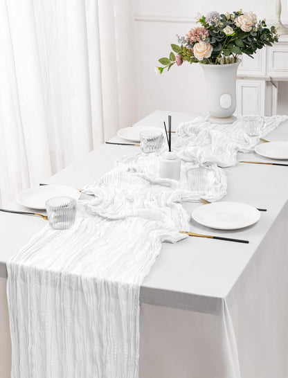 Skiennix 12-Pack White Spring Easter Table Runners - 10FT Boho Gauze Cheesecloth | 21 x 120 Inch for Weddings & Parties