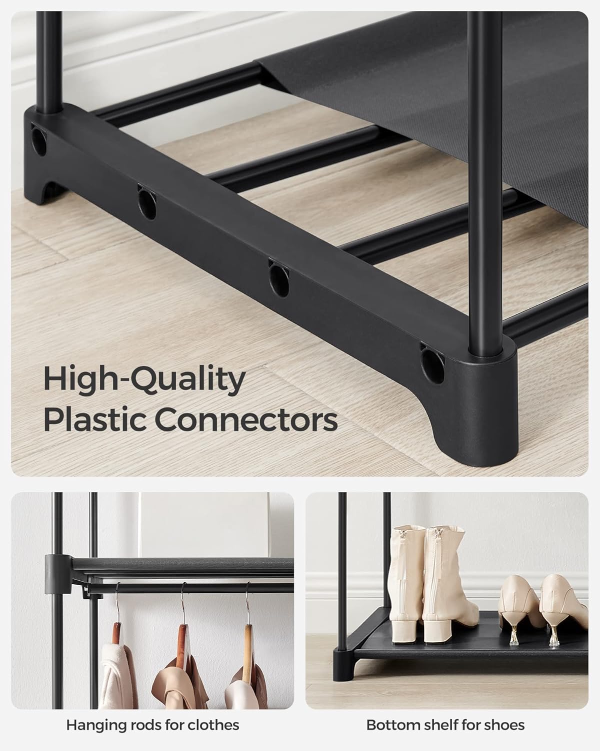 SONGMICS Portable Closet Wardrobe - Clothes Storage Organizer with Non-Woven Fabric Cover | 55.1" x 16.9" x 68.5", Black