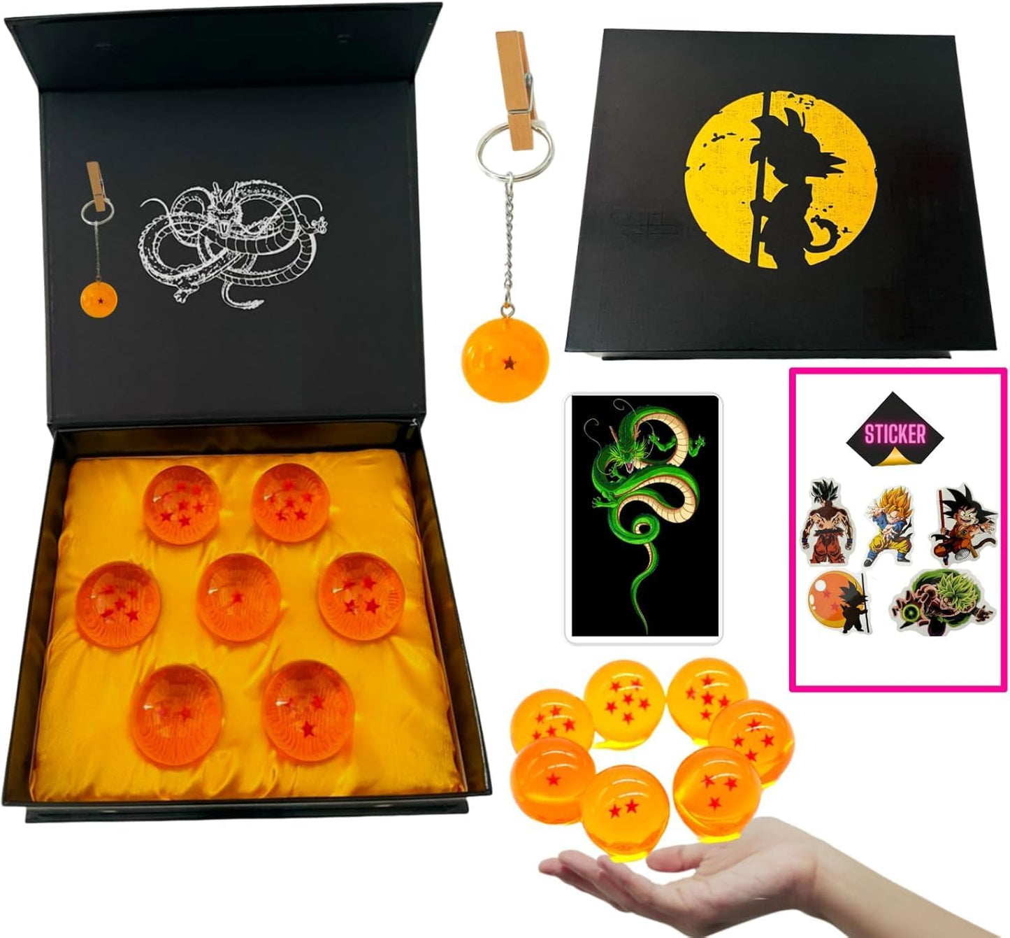 7-Star Sphere Set - 1.7" Crystal Balls, Keychain, Summoning Card & Stickers | Anime Collectible Gift