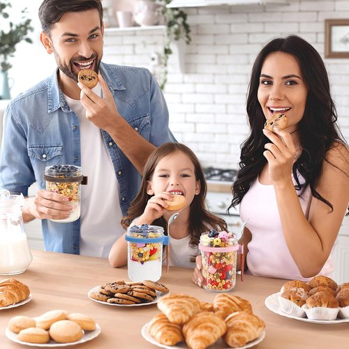 Glass Mason Jars by [Brand Name] - 16 oz Overnight Oats Containers with Airtight Lids & Spoons - 6 Pack