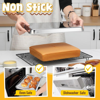Skiennix Stainless Steel Baking Pans - 4 Pack Commercial Grade Cookie Sheets, Heavy Duty, Non-Stick, 9/10/12/16 Inch