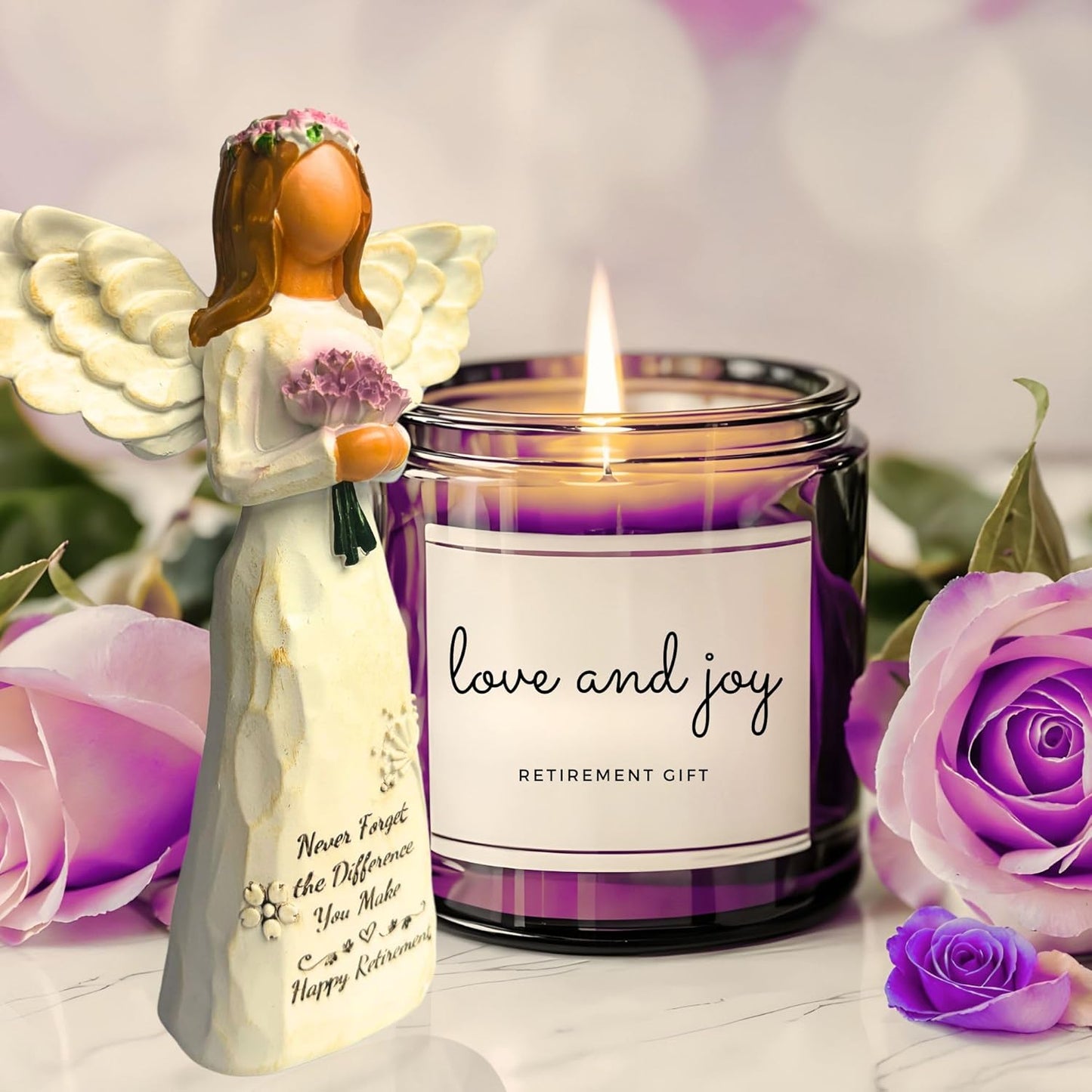 Skiennix Angel Figurine - 5.5” Retirement Gift with Card | Perfect for Coworkers & Friends (Purple)