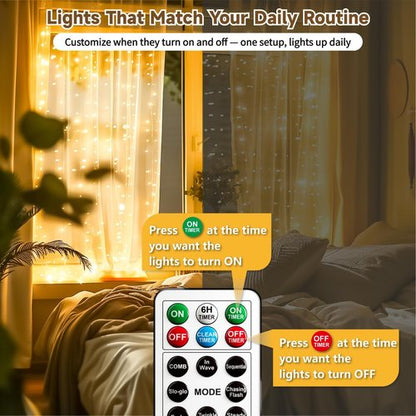 HXWEIYE 300LED Curtain Lights - 9.8x9.8Ft USB Fairy Twinkle String Lights with Remote & Timer | Warm White Decor
