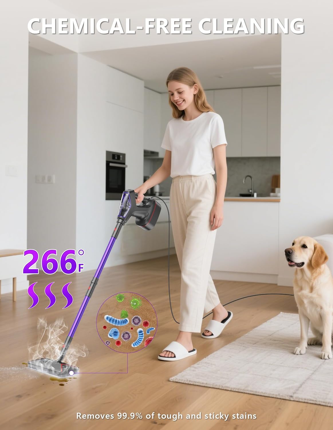 Skiennix Steam Mop - Heavy Duty All-in-One Cleaner for Hardwood, Tile, Walls & More | Detachable Handheld Steamer