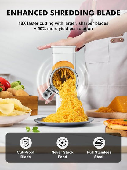 GDL Rotary Cheese Grater - Upgraded Hand Crank Shredder with 4 Blades & Non-Slip Suction Base | Easy to Clean