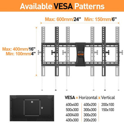 ELIVED TV Wall Mount for Most 37-84 Inch TVs, Max Load Capacity 120 lbs. Tilting tv Mount with Level Adjustment, Wall Brackets Max VESA 600x400mm, Fits 16-24 Inch Studs