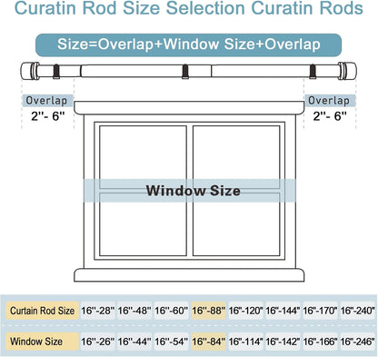 Byondeth Curtain Rods - Adjustable 16 to 88 Inches | 1 Inch Diameter | Black Aluminum Finials - 2 Pack