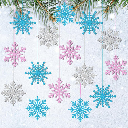 Skiennix Winter Snowflake Ornaments - Sparkly Ceiling Streamers for Holiday Decor | Glitter Pink & Blue