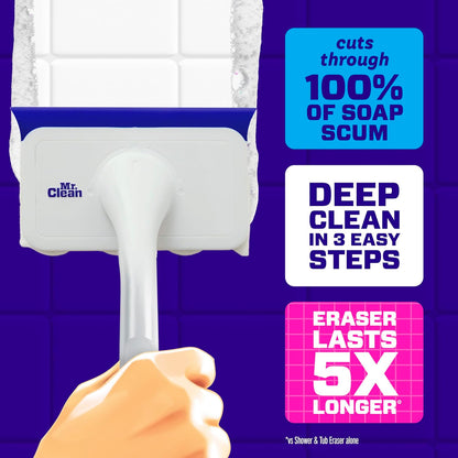 Mr. Clean Magic Eraser Bathroom Cleaner - All-in-One Shower & Tub Scrubber Kit | 2 Scrubbers & 5 Foaming Erasers