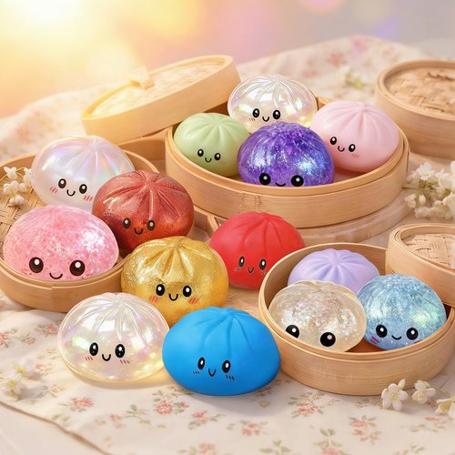 Glitter Dumplings - Soft Sensory Squeeze Toy | Stress Relief Glitter Squishies for Adults - White