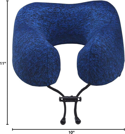 Napfun Travel Neck Pillow - Upgraded 100% Pure Memory Foam for Airplane Comfort | Portable Blue Headrest