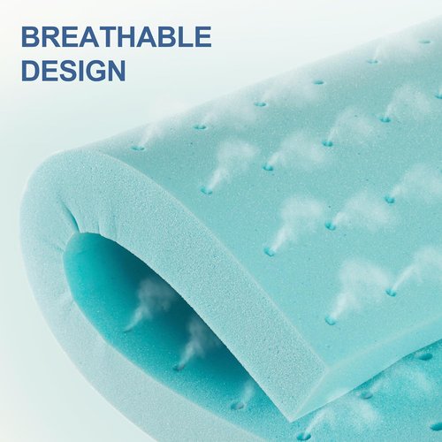 Eiayeebil Memory Foam Mattress Topper - Gel-Infused Ventilated Comfort | Twin XL Size, Soft Blue