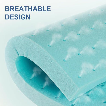 Eiayeebil Memory Foam Mattress Topper - Gel-Infused Ventilated Comfort | Twin XL Size, Soft Blue
