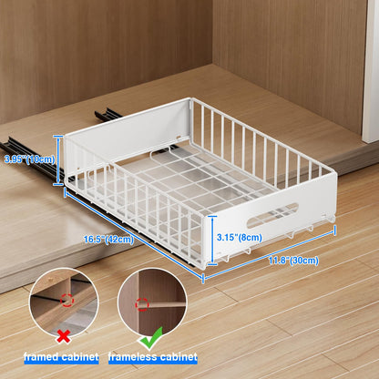 Mustorn 2 Pack Pull Out Cabinet Organizer, Slide Out Cabinet Drawers Peel and Stick Pull Out Drawers Heavy Duty Pull Out Shelf for Kitchen, Cupboard, Pantry, Bathroom (16.5" D*11.8" W*3.94" H-White)