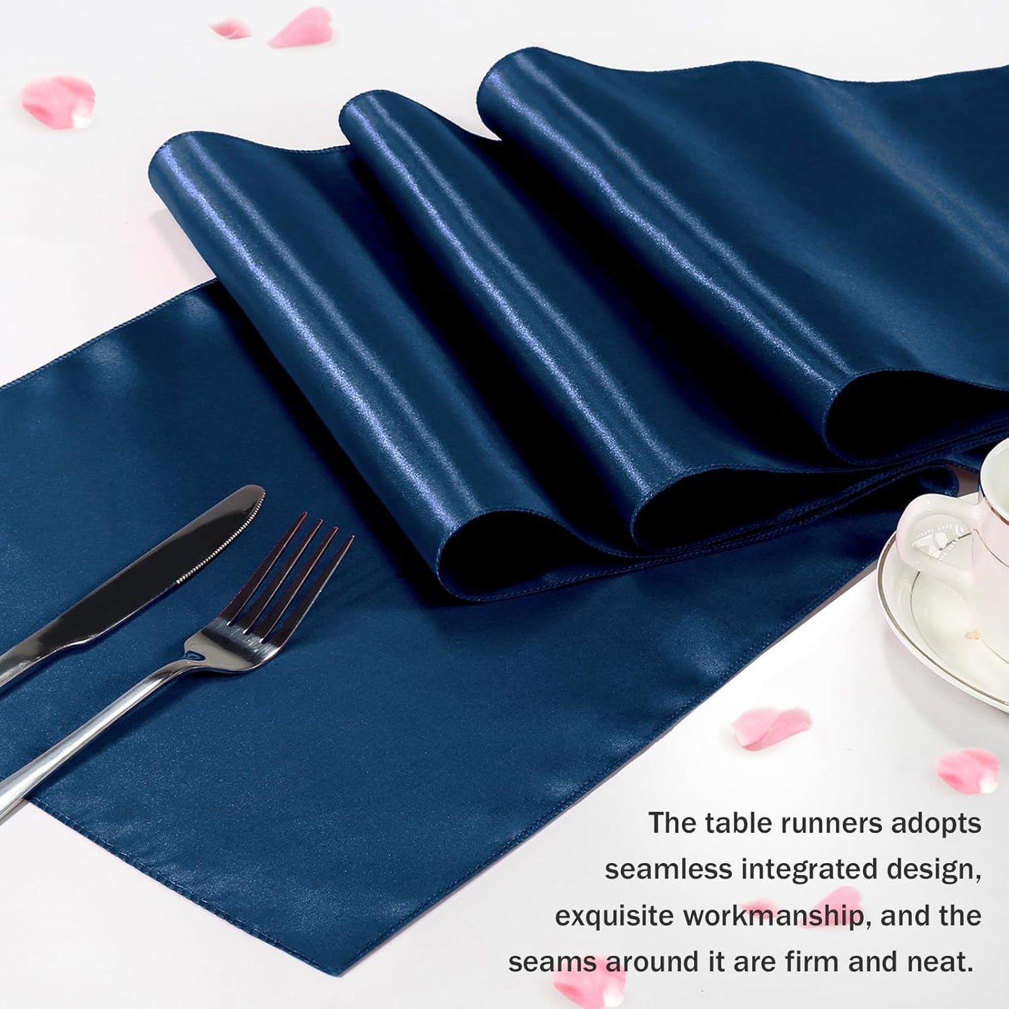 P Pothuiny Navy Blue Satin Table Runner - 12 Pcs, 12 x 72 Inch for Weddings & Events