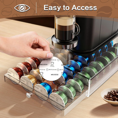 Skiennix Coffee Pods Holder - Acrylic Drawer for Nespresso & Dolce Gusto | 40 Pods Storage Solution