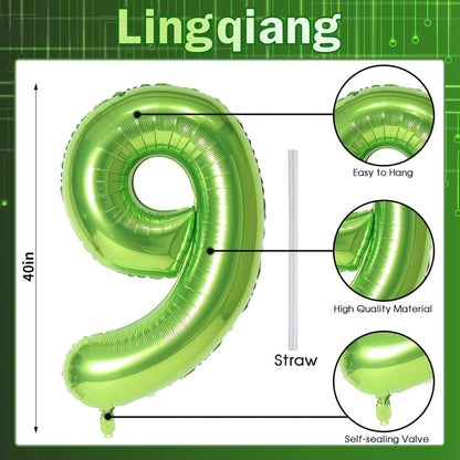 Regine Switzerland 40-Inch Green Foil Number 9 Balloon - Large Helium Decoration for Birthdays & Anniversaries