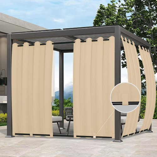 Easy-Going Outdoor Curtains Waterproof Windproof Weatherproof Curtain for Patio, Cabana, Porch, Pergola and Gazebo, Grommet Top and Tab Bottom Drape, 1panel, 54x84 inch, Beige