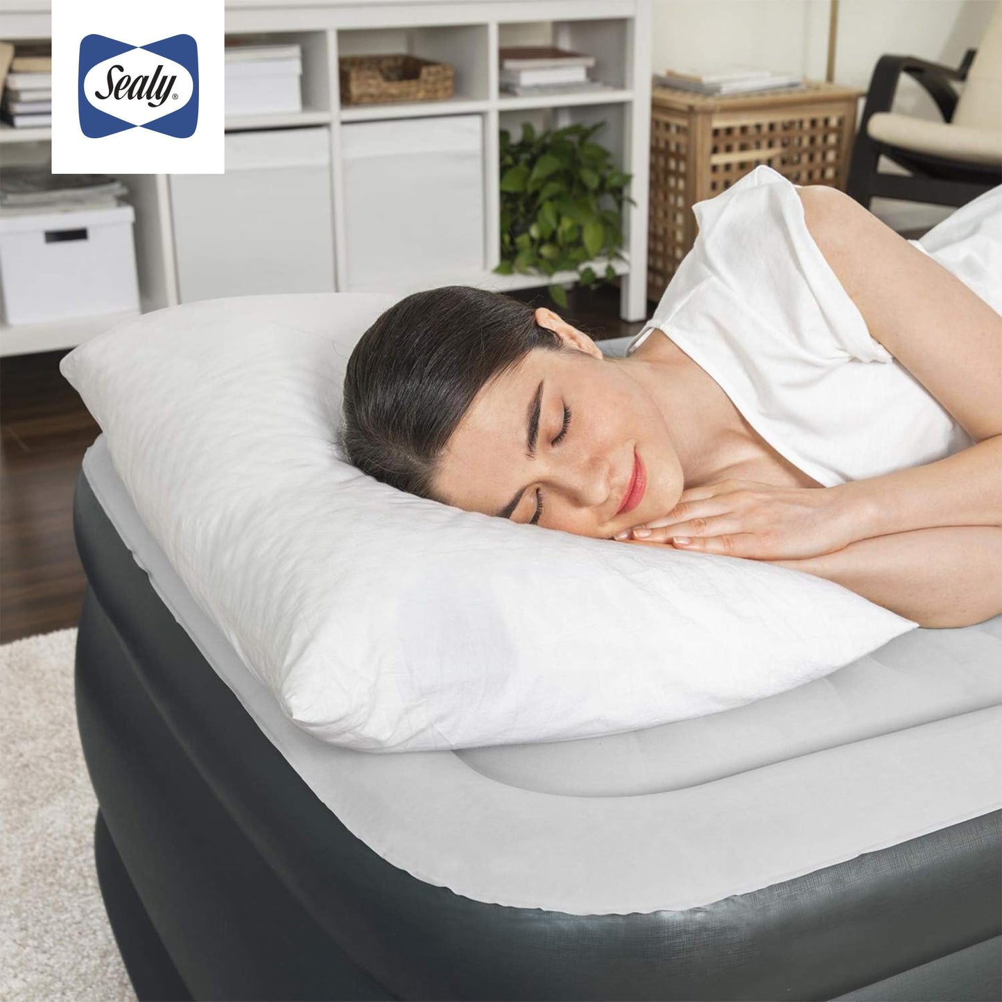 Sealy Tritech 20" Inflatable Air Mattress Bed with Built-in Pump, Storage Bag, and Repair Patch, for Indoor and Outdoor Use, Twin