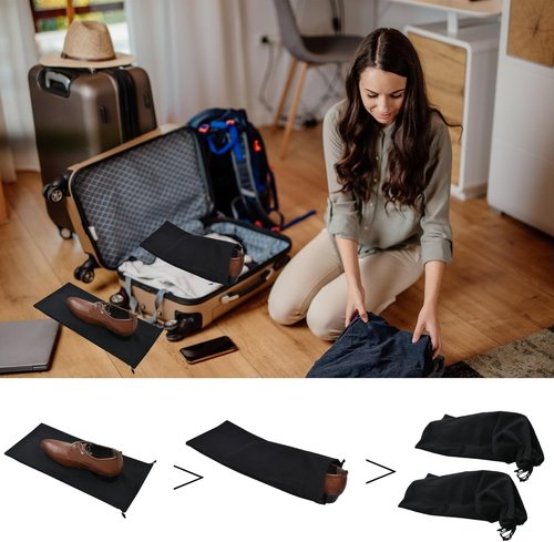 GONGKANGYUAN Shoe Bags - 4 Pack Flannel Travel Pouches with Drawstring for Men & Women