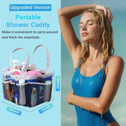 Haundry Mesh Shower Caddy - Portable Tote with 8 Pockets for College Dorms | Large Capacity, Dark Blue
