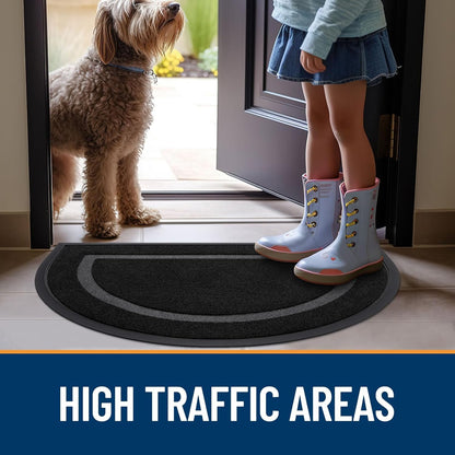 OLANLY Half Circle Door Mat - Waterproof All-Season Doormat for Indoor/Outdoor Use | 29.5x17, Black